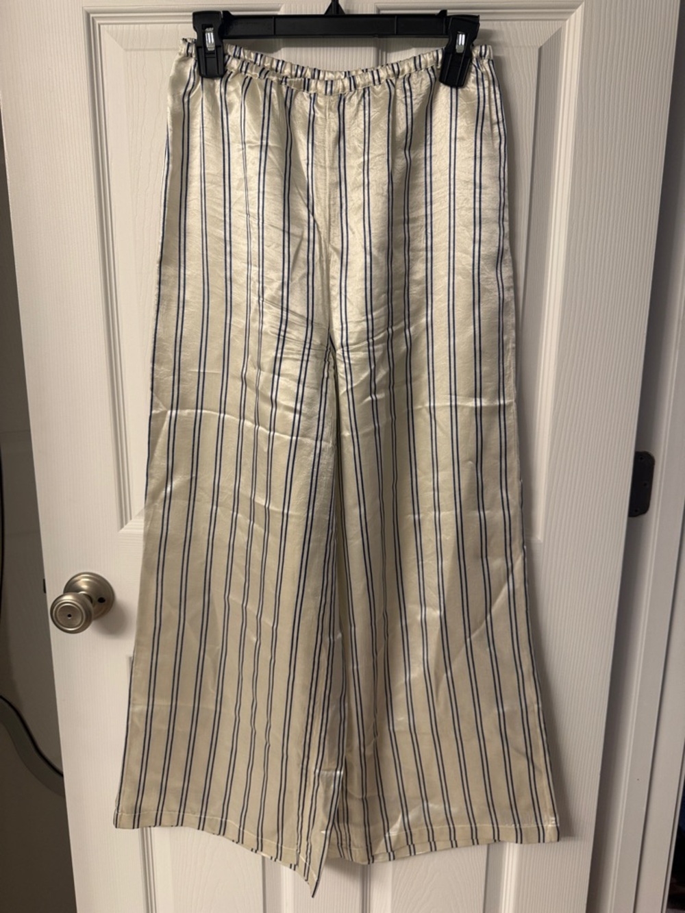 Free People Striped Wide-Leg Women’s Pants - Ivory with Navy Stripes